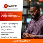 Database Administrator at Berger Paints Nigeria Plc