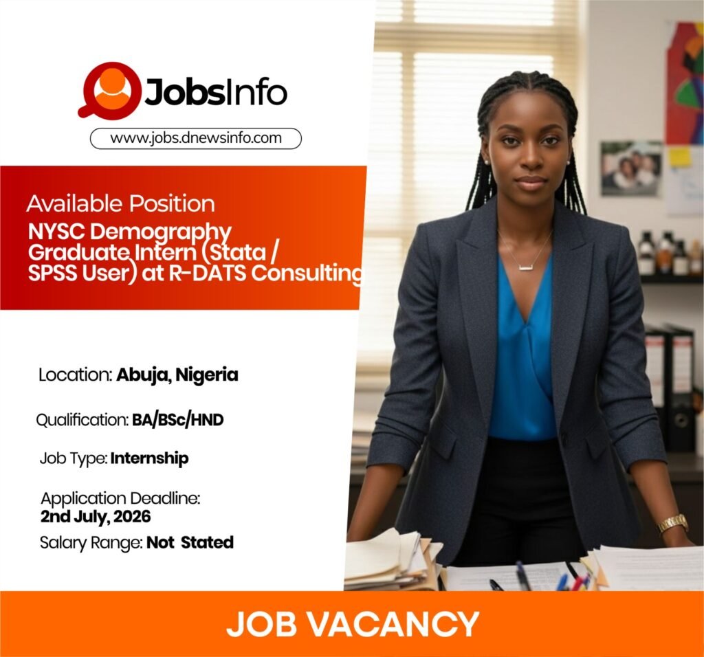 NYSC Demography Graduate Intern (Stata/SPSS User) at R-DATS Consulting