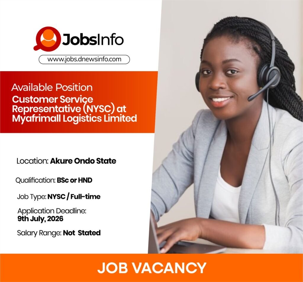 Customer Service Representative (NYSC) at Myafrimall Logistics Limited