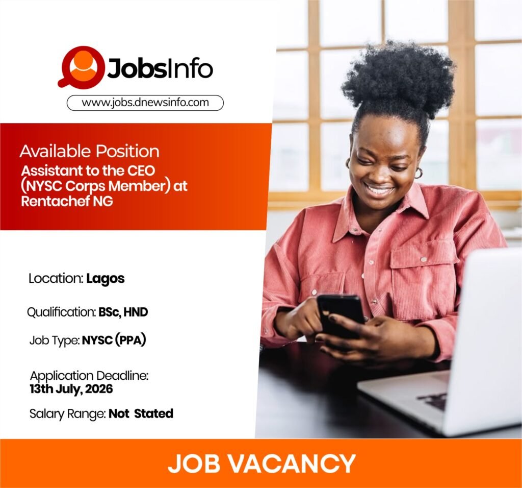 Assistant to the CEO (NYSC Corps Member) at Rentachef NG