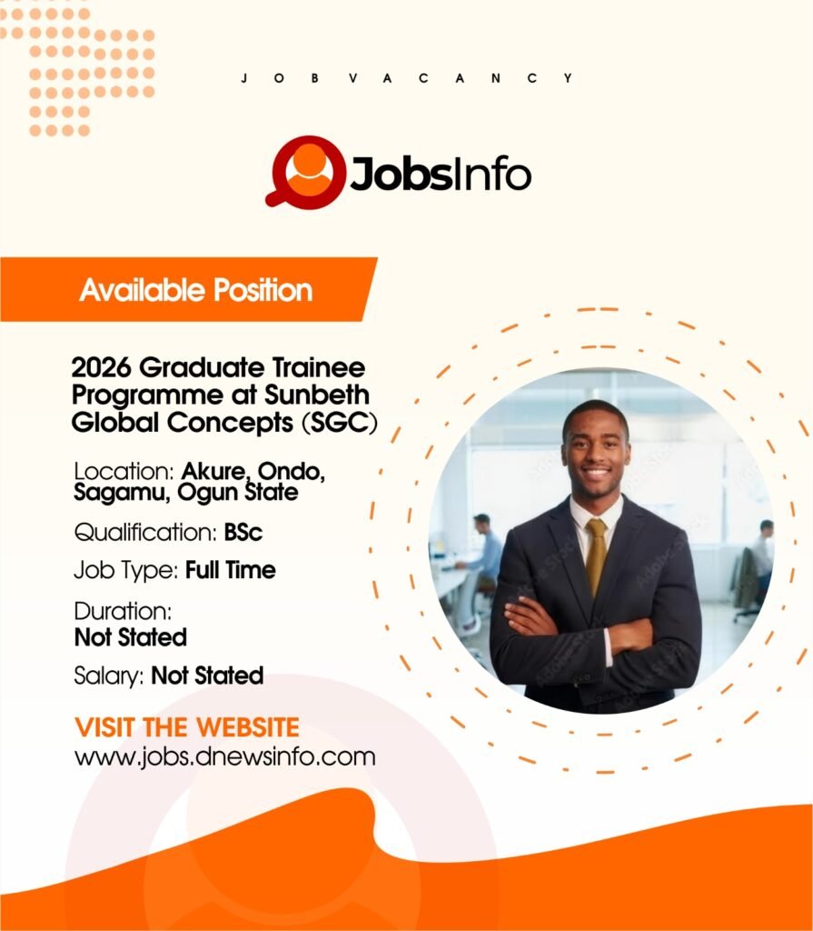 2026 Graduate Trainee Programme at Sunbeth Global Concepts (SGC) - 11 23
