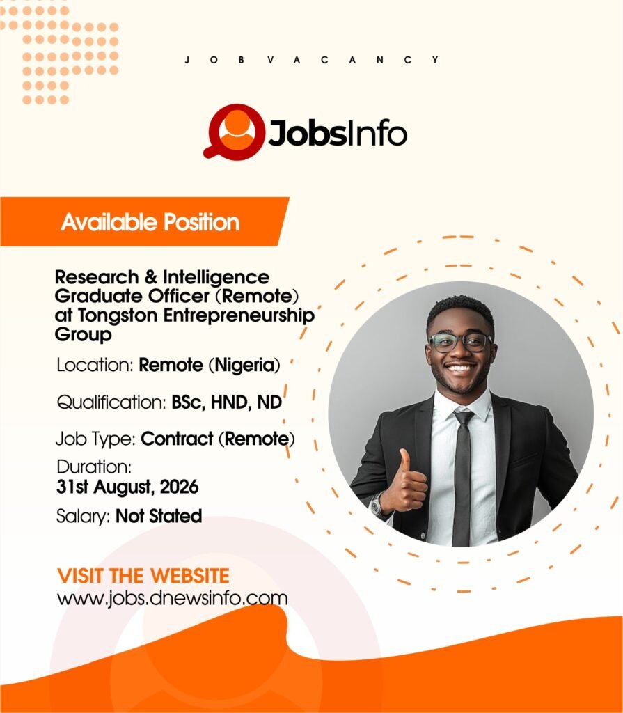 Research & Intelligence Graduate Officer (Remote) at Tongston Entrepreneurship Group - 11 44
