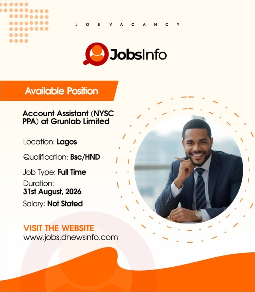 Account Assistant (NYSC PPA) at Grunlab Limited - 11 48
