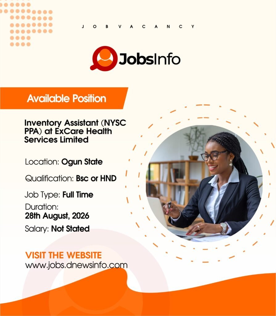 Inventory Assistant (NYSC PPA) at ExCare Health Services Limited - 11 1